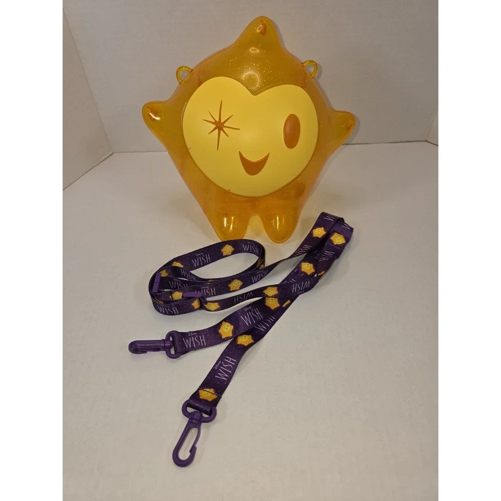 Disney WISH Star Plastic Yellow Popcorn Bucket W/ Branded Detachable Carry Strap